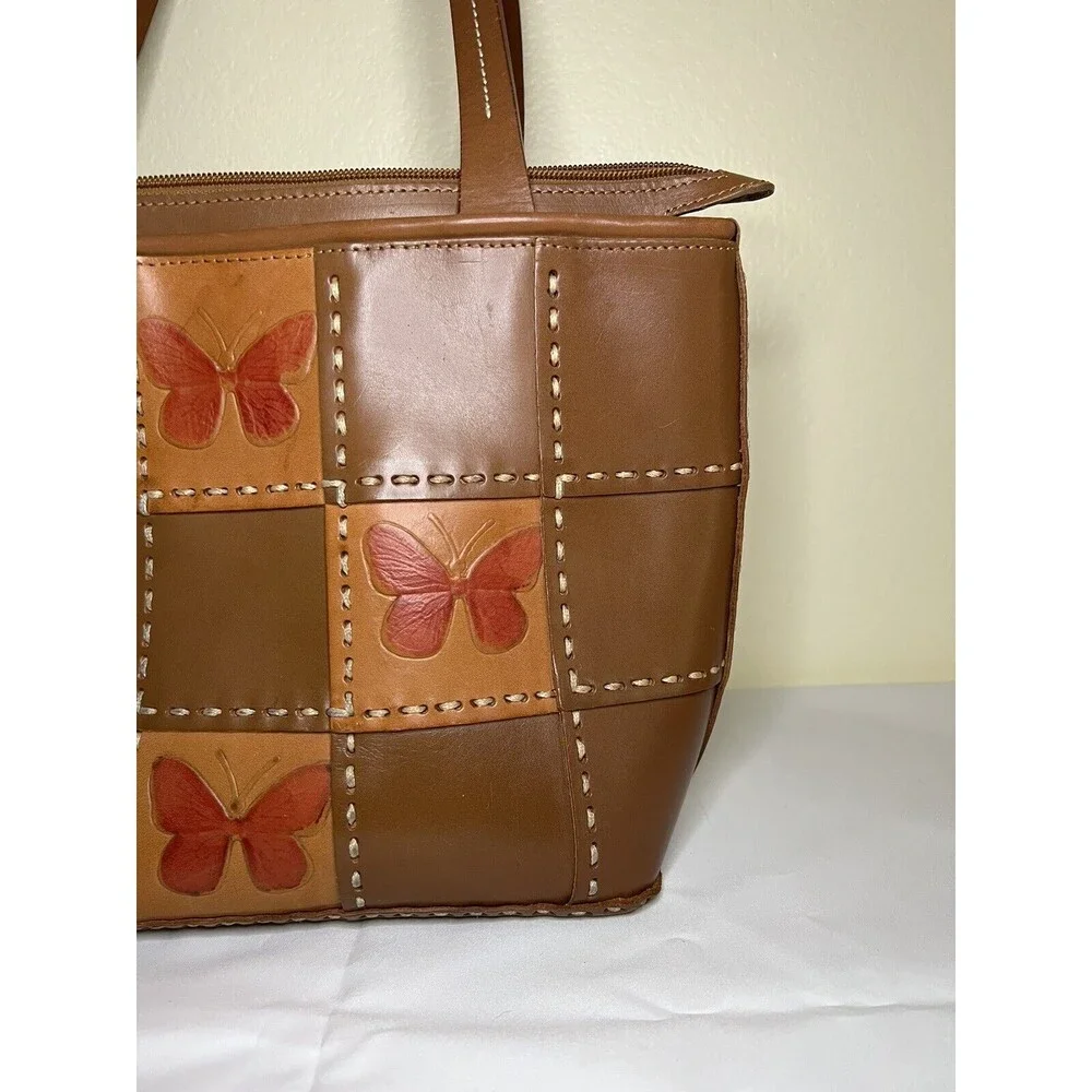 VTG ELLEPI BROWN LEATHER HANDMADE PATCHES M‎ ZIP SHOULDER HOBO/TOTE BAG, Italy